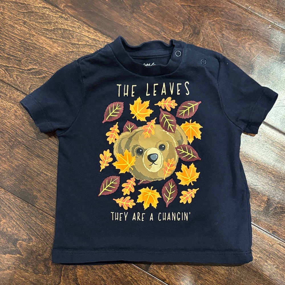 Ralph Lauren Navy Blue Baby Shirt with Leaf Design
